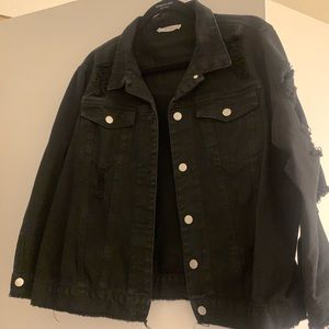 Black distressed jean jacket - size small - oversized